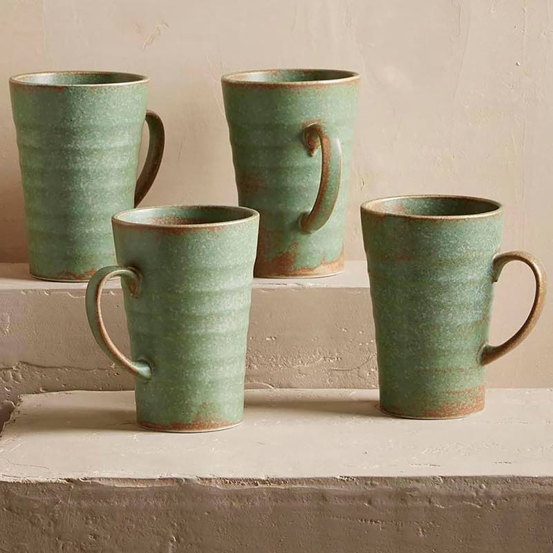 Terra Green Stone Mugs, Set Of 4 - Terra Green